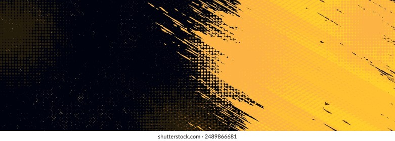 Black and yellow abstract background with brush stroke and halftone style. abstract grunge