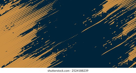 Schwarz-gelber abstrakter Hintergrund mit Pinselstrich und Halbtonstil. abstrakter Grunge