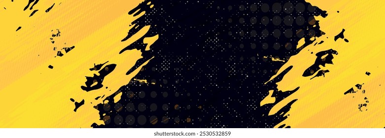 Fundo abstrato preto e amarelo com traçado de pincel e estilo de meio-tom.