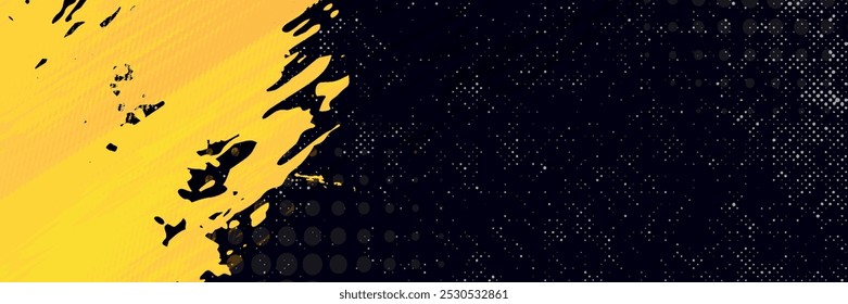 Schwarz-gelber abstrakter Hintergrund mit Pinselstrich und Halbtonstil. abstrakter Grunge