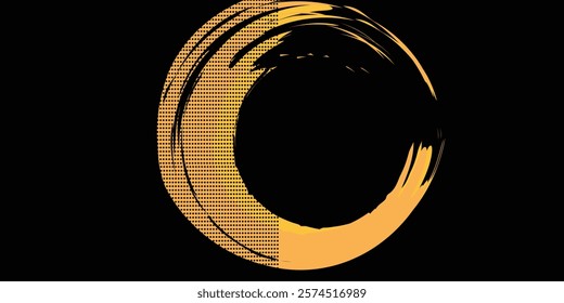 Black and yellow abstract background with brush stroke and halftone style.
