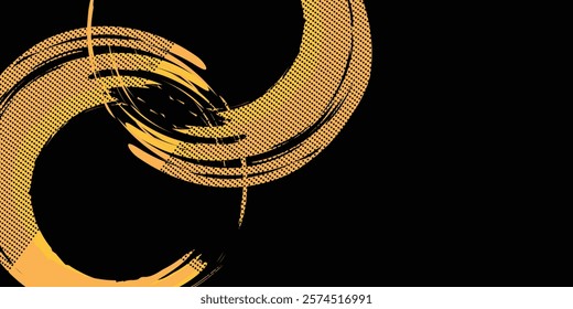 Black and yellow abstract background with brush stroke and halftone style. vektor