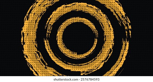 Black and yellow abstract background with brush stroke and halftone style. eps10