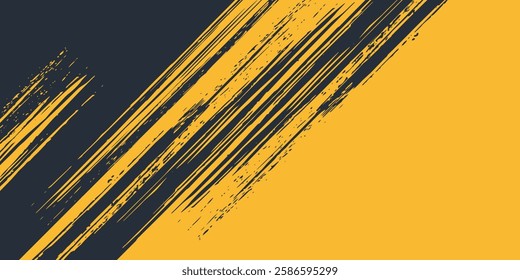 Black and yellow abstract background with brush stroke and halftone style modern grunge