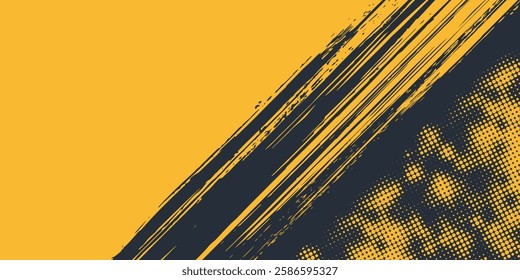 Black and yellow abstract background with brush stroke and halftone style modern grunge