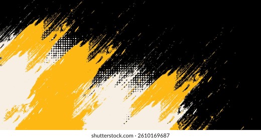 Black and yellow abstract background with brush stroke and halftone style. abstract grunge vector illustration