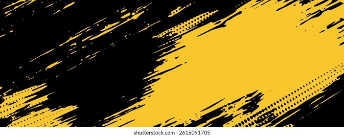 Black and yellow abstract background with brush stroke and halftone style. abstract grunge