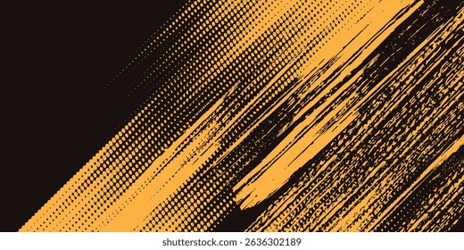 Black and yellow abstract background with brush stroke and halftone style. abstract grunge modern arts