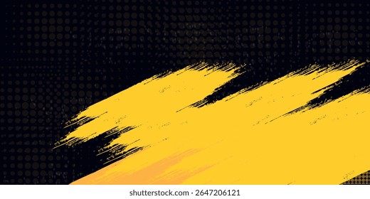 Black and yellow abstract background with brush stroke and halftone style. abstract grunge. modern