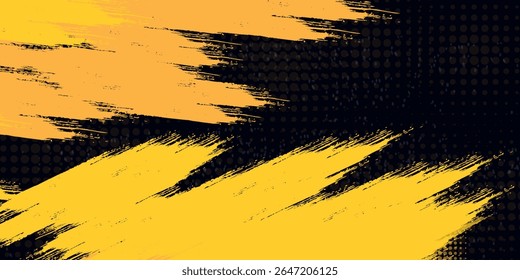 Fondo abstracto negro y amarillo con trazo de pincel y estilo semitono. grunge abstracto. moderno. Ilustración vectorial