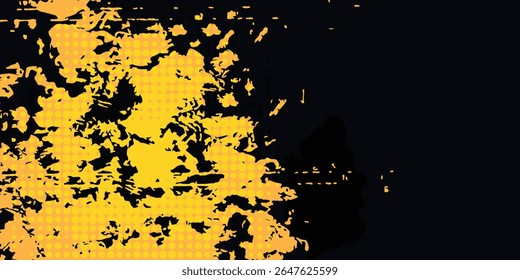 Black and yellow abstract background with brush stroke and halftone style. abstract grunge modern arts
