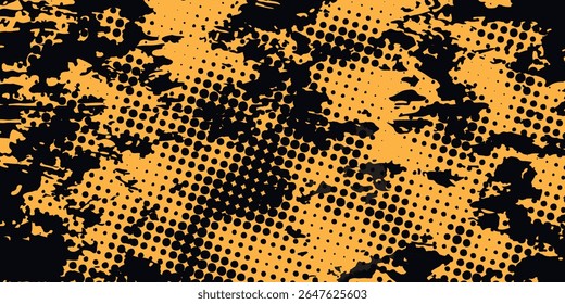 Fondo abstracto negro y amarillo con trazo de pincel y estilo semitono. arte moderno abstracto grunge