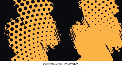Black and yellow abstract background with brush stroke and halftone style. abstract grunge Vector ilustartion