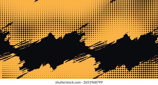 Black and yellow abstract background with brush stroke and halftone style. abstract grunge Vector ilustartion