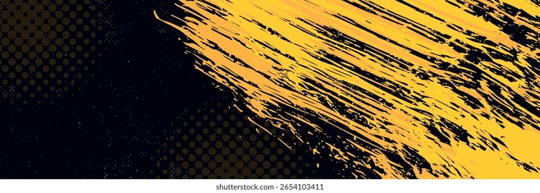 Fondo abstracto negro y amarillo con trazo de pincel y estilo semitono. grunge abstracto