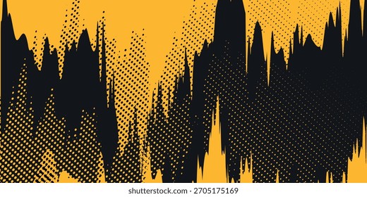 Schwarz-gelber abstrakter Hintergrund mit Pinselstrich und Halbtonstil. abstrakter Grunge. Vektorgrafik.