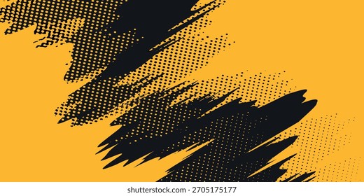 Schwarz-gelber abstrakter Hintergrund mit Pinselstrich und Halbtonstil. abstrakter Grunge. Vektorgrafik. EPS 10