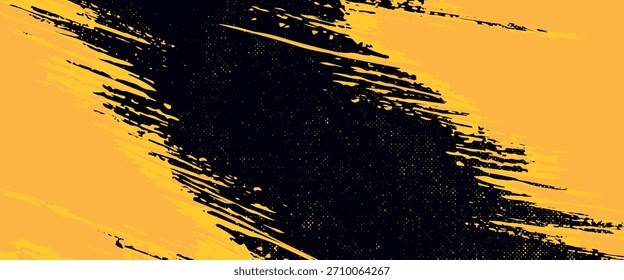 Schwarz-gelber abstrakter Hintergrund mit Pinselstrich und Halbtonstil. abstrakter Grunge