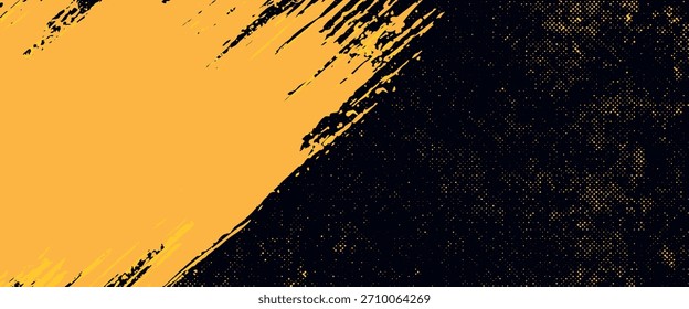 Black and yellow abstract background with brush stroke and halftone style. abstract grunge
