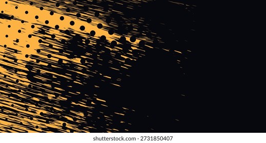 Fondo abstracto negro y amarillo con trazo de pincel y estilo semitono. artes modernas abstractas grunge
