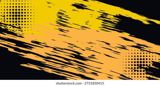 Fondo abstracto negro y amarillo con trazo de pincel y estilo semitono. artes modernas abstractas grunge