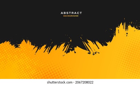 Fondo abstracto negro y amarillo con pinceles y estilo de media tonalidad.