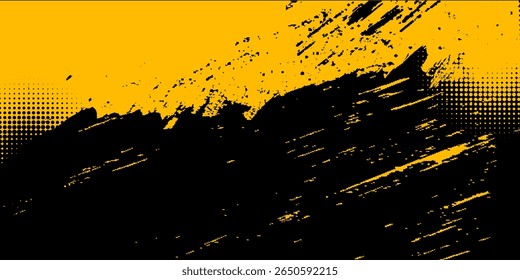Schwarz-gelber abstrakter Hintergrund mit Pinselstrich. Vektorgrafik