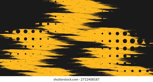 Fondo abstracto negro y amarillo con pincelada y estilo semitono.
