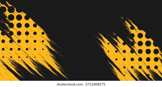 Fondo abstracto negro y amarillo con pincelada y estilo semitono.
