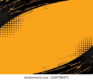 Black yellow abstract background with grunge brush border