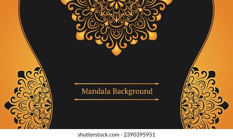 Black and yellow abstract background, with ornamental mandala