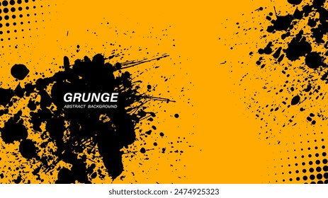 Black and yellow abstract background with splatter brushstroke
