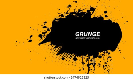 Black and yellow abstract background with splatter brushstroke