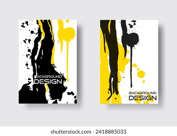 Conjunto de diseño abstracto negro y amarillo. Pintura de tinta en el folleto, elementos de diseño aislados en blanco.