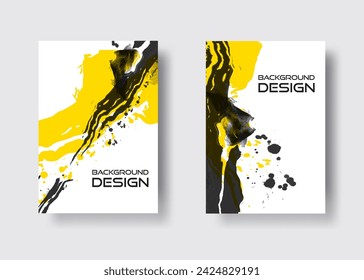 Black and yellow abstract design set. Ink paint on brochure, Design elements isolated on white.