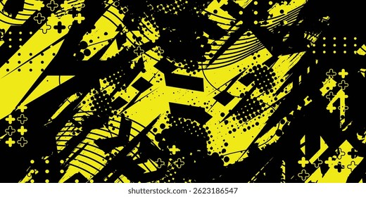 Black and yellow abstract livery design, grunge background, eps 10, editable.