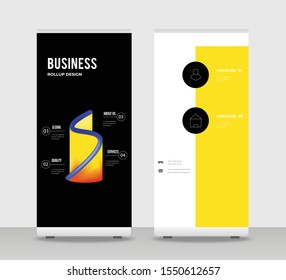 Black yellow Abstract Shapes Modern Exhibition Advertising Trend Business Roll Up Banner Stand Poster Brochure flat design template creative concept. Business Roll Up EPS. Presentation Cover