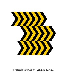 Black and yellow arrows on white background.   An arrow with a police line pattern. Design element illustration of police lines