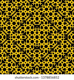 black yellow Art Deco Pattern for coloring book. Seamless decorative background