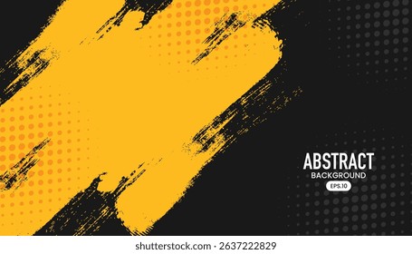 Black and yellow background with grunge and halftone texture background. Vector illustration