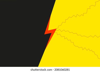 Black and yellow background with lightning bolt, abstract simple banner, vector illustration.