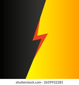 Black and yellow background with lightning bolt, vector illustration.