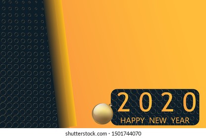 Black yellow background, twisted roll, abstract decor, christmas ball - vector. Happy New Year 2020. Banner Corporate.