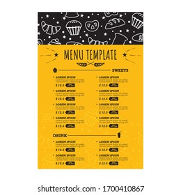 Black Yellow bakery menu Vector