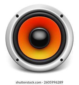 Black And Yellow Bass Round Speaker With Shadow. EPS10 Vector