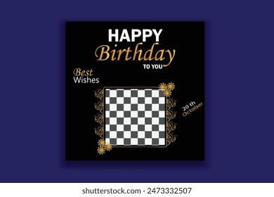 Black and yellow birthday social media post invitation card design birthday banner