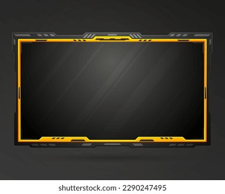 Plantilla de marco de pantalla del panel de pantalla del borde negro y amarillo del juego de gui de superposición de la transmisión de la cámara web