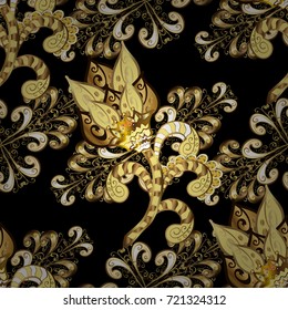 Black, yellow and brown and golden pattern. Elegant vector classic pattern. Seamless abstract background with repeating elements.