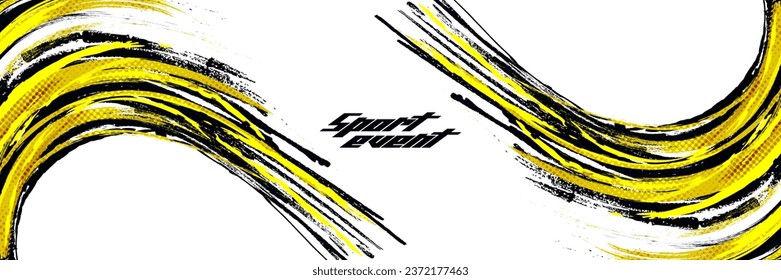 Black and Yellow Brush Background with Halftone Effect Isolated on White Background. Sport Background with Grunge Style. Scratch and Texture Elements For Design