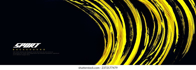 Black and Yellow Brush Background with Halftone Effect Isolated on Black Background. Sport Background with Grunge Style. Scratch and Texture Elements For Design